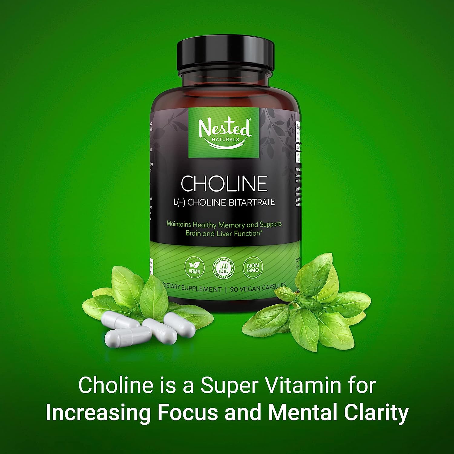 Choline Supplement 500mg Vegan, NonGMO, Soy Free